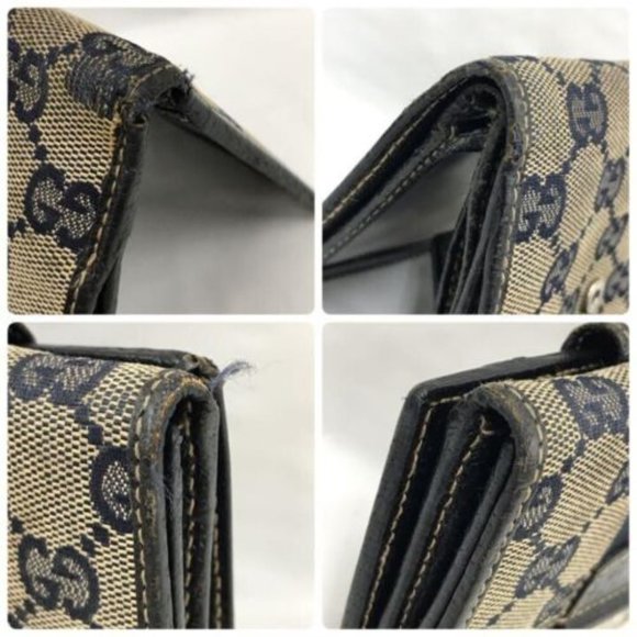 Authentic GUCCI Bifold Wallet Card Coin Case Purse Brown Navy With Box - Picture 9 of 10